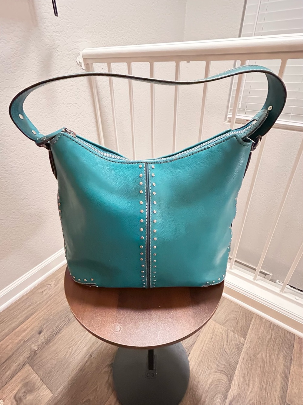 Michael Kors Teal Stud-Accent Shoulder Hobo